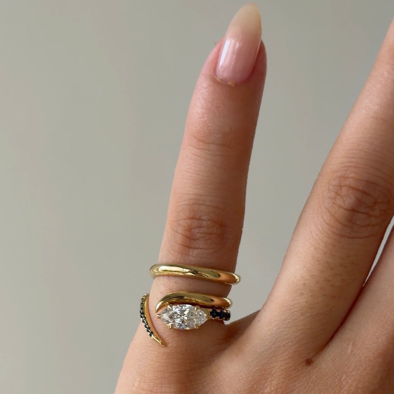 [Copy]Modern Antique Full Bezel Marquise Diamond Chain Ring
