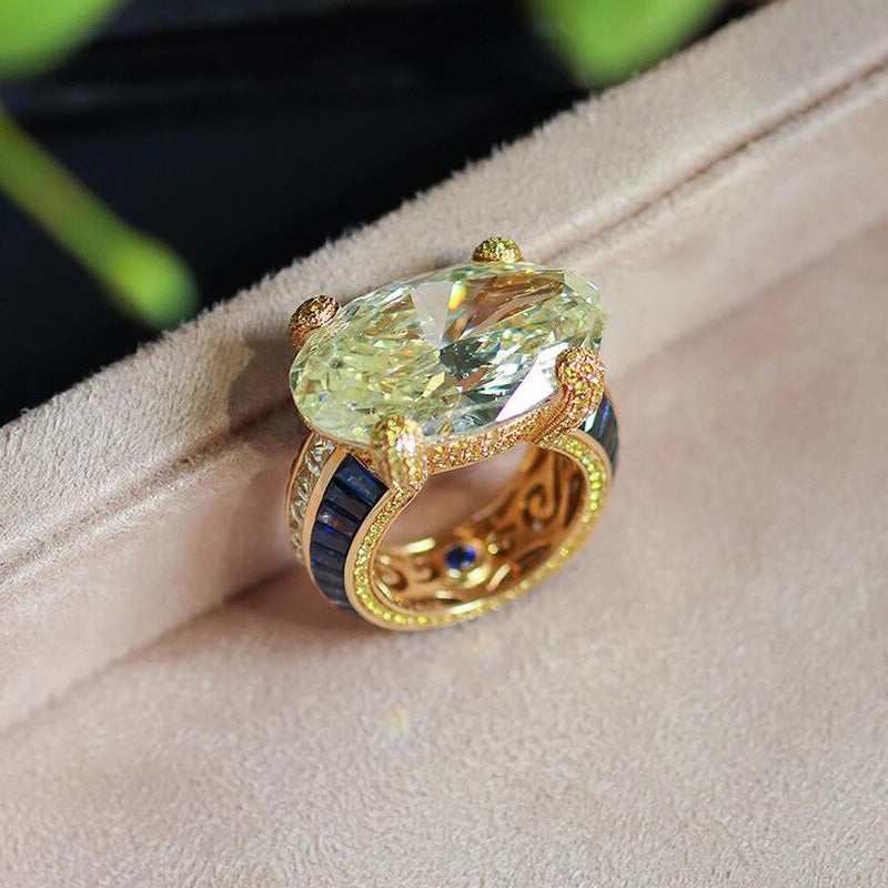 8ct Oval Cut Yellow and Blue Stones Ring