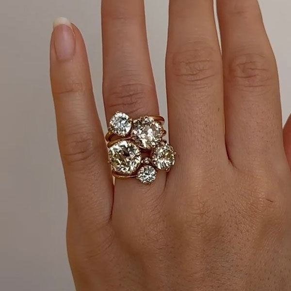 Solitaire Old European Cut Diamond Engagement Rings in Yellow Gold Wedding Ring Set