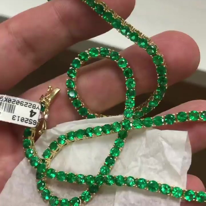 Round Cut Emerald Sapphire Tennis Necklace