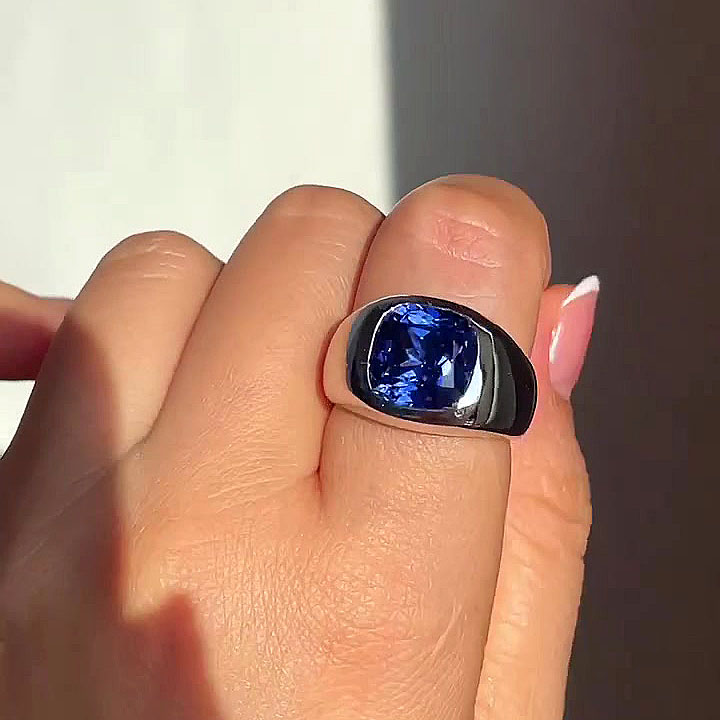 5ct Cushion Cut Blue Sapphire Men's Engagement Ring