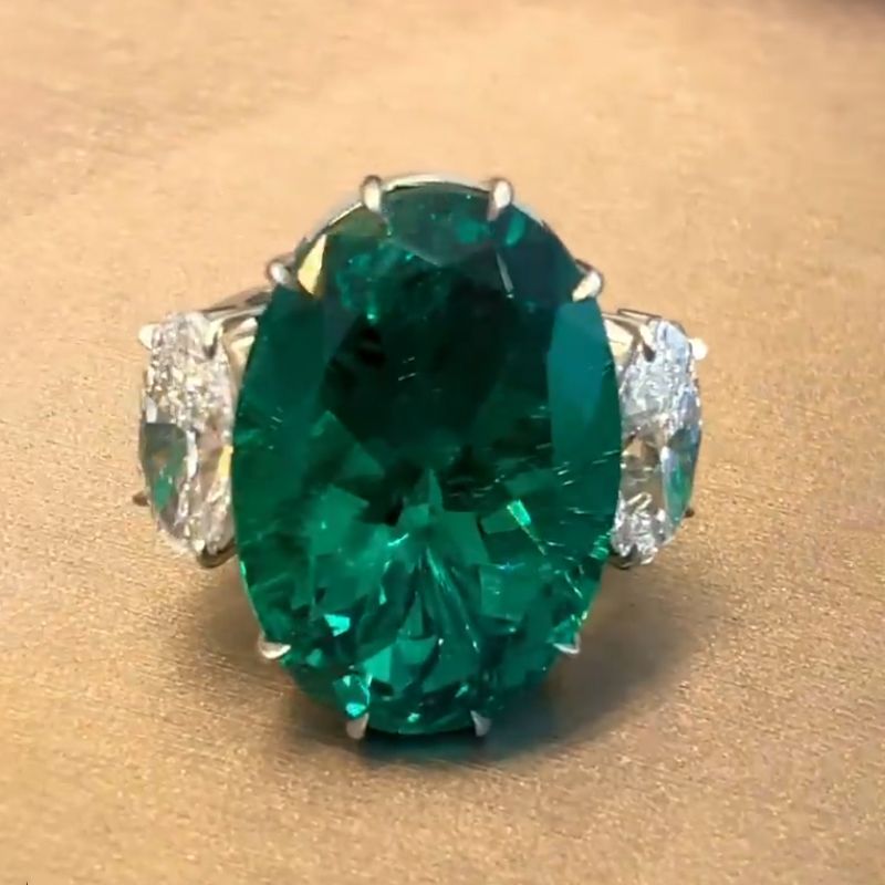 10ct Three-stone Oval Cut Emerald Sapphire Statement Ring - Fierylee Made