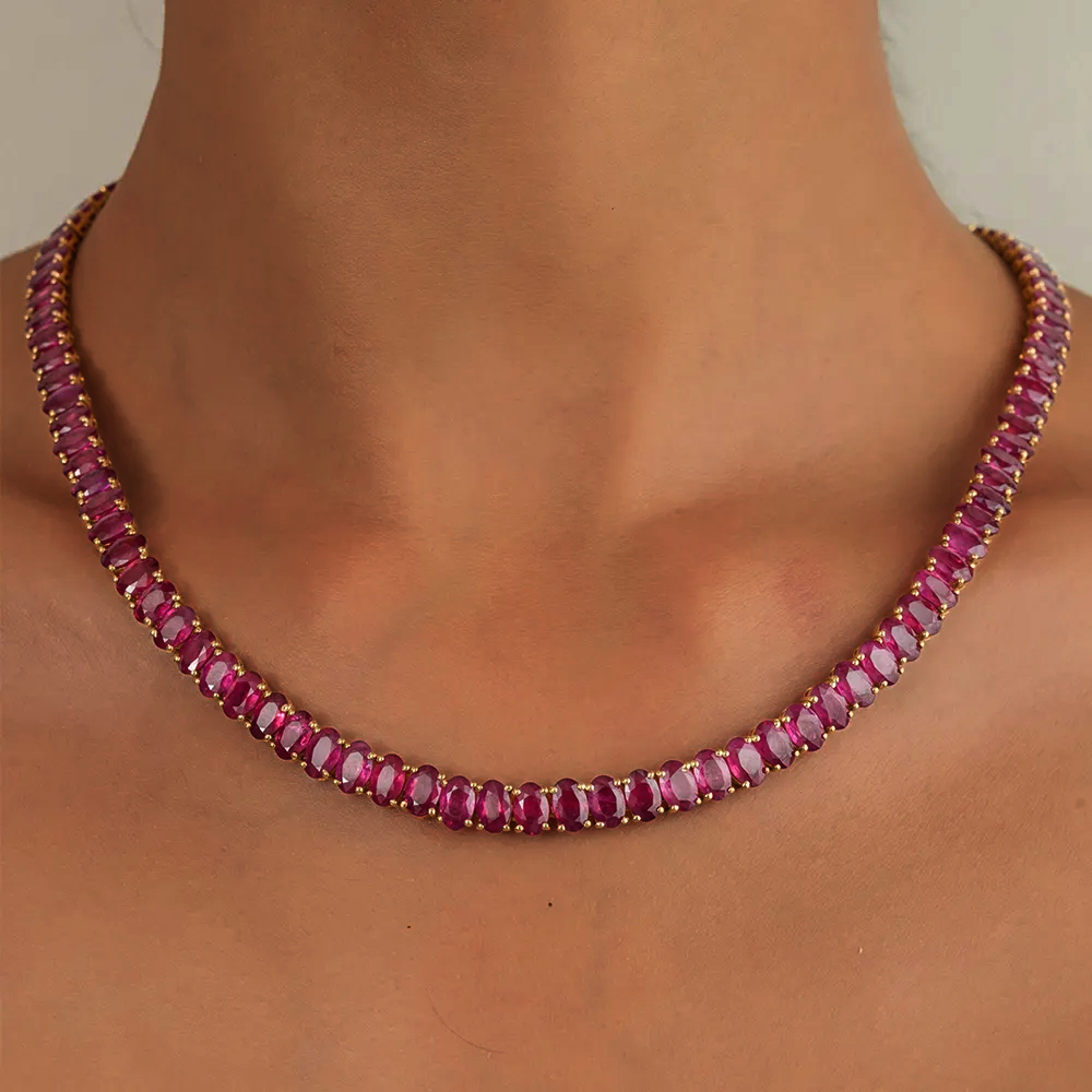 Classic Oval Cut Ruby Sapphire Tennis Necklace - Fierylee Made