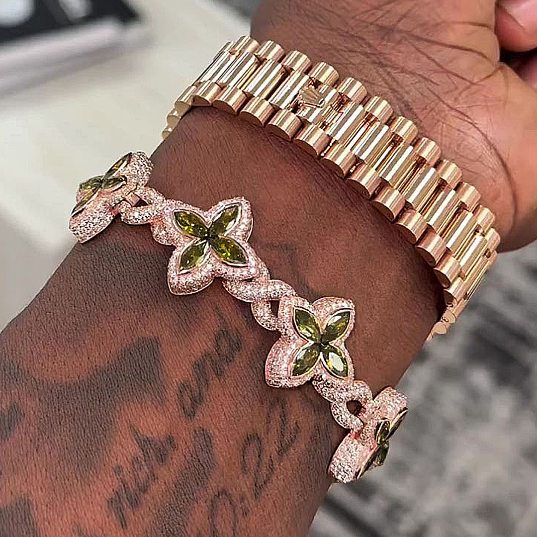 Marquise Cut Peridot Sapphire Chain Bracelet for Men - Fierylee Made