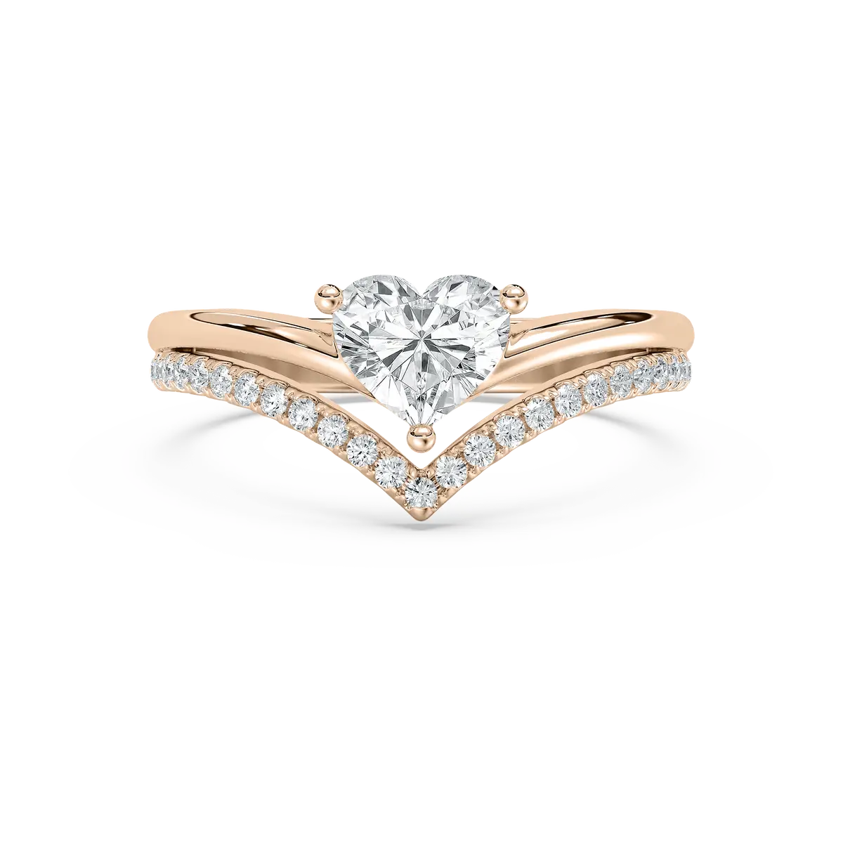 Heart Cut Diamond V Shape Engagement Ring