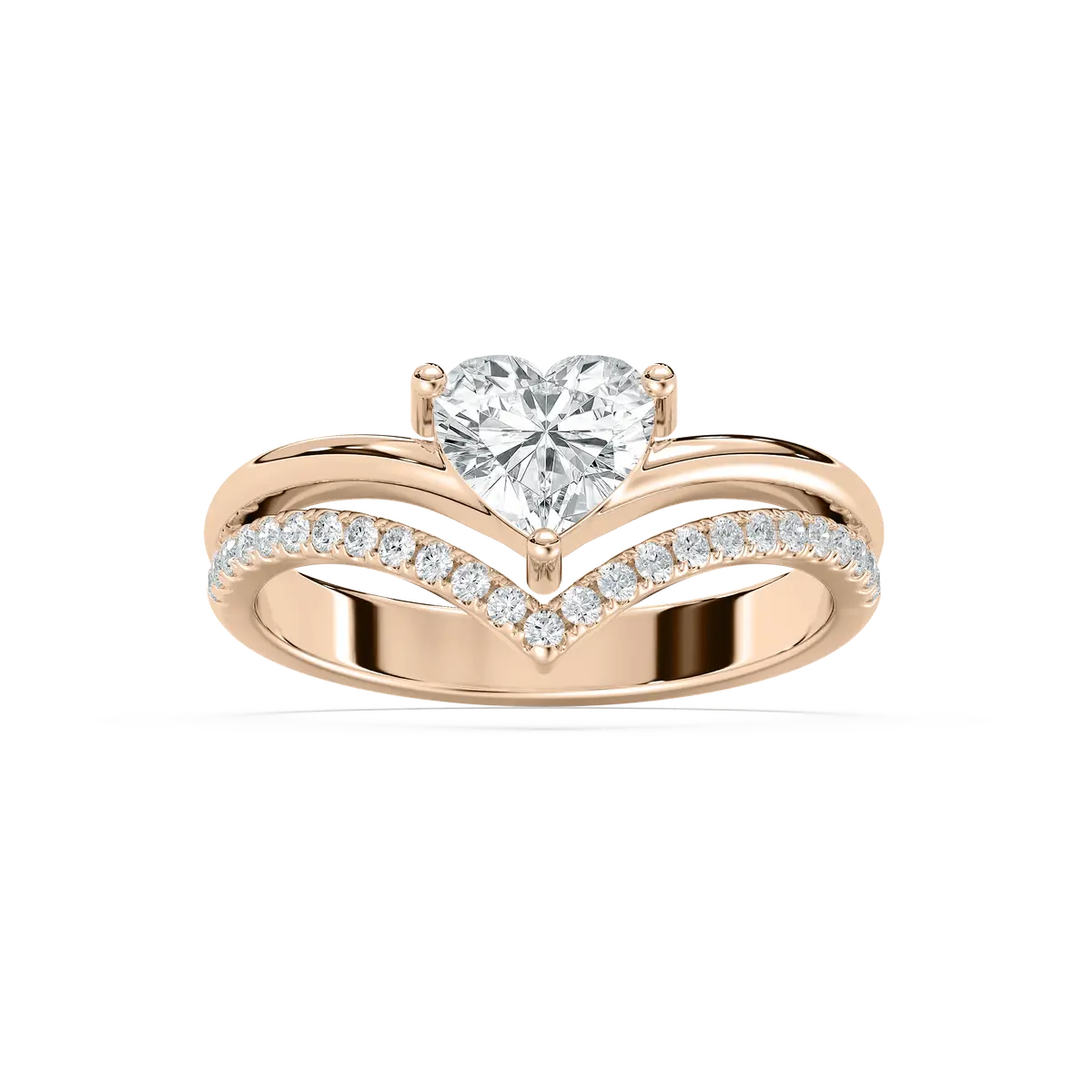 Heart Cut Diamond V Shape Engagement Ring