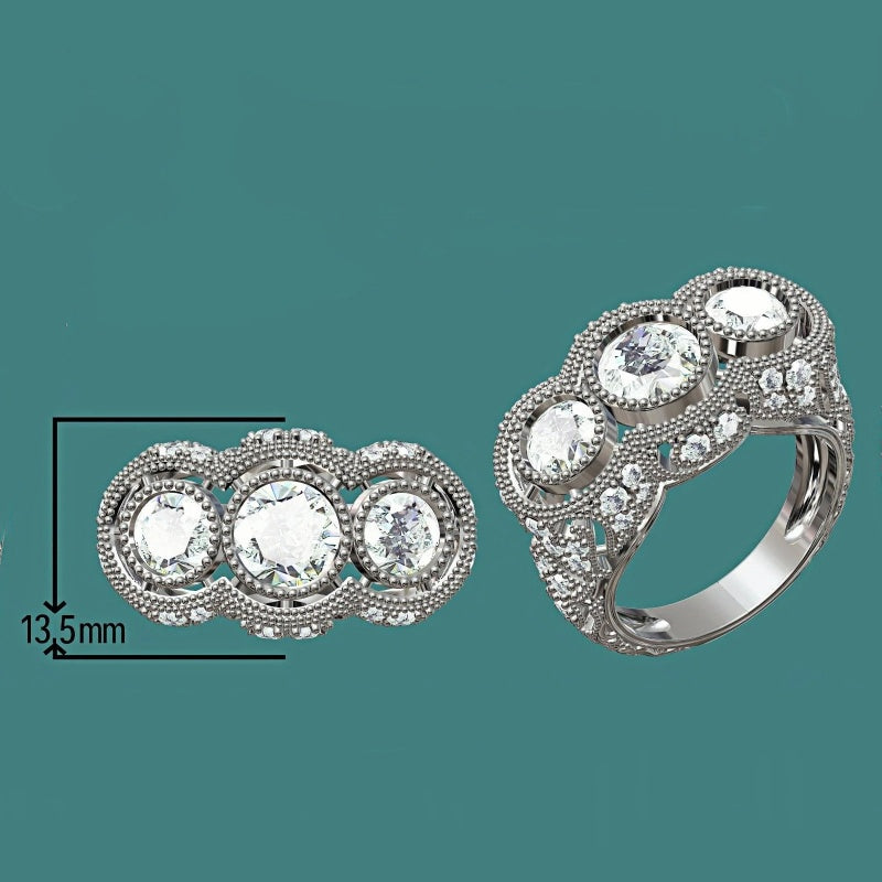 8.3ctw Old Mine Cut Antique Estate 3 Stone Ring