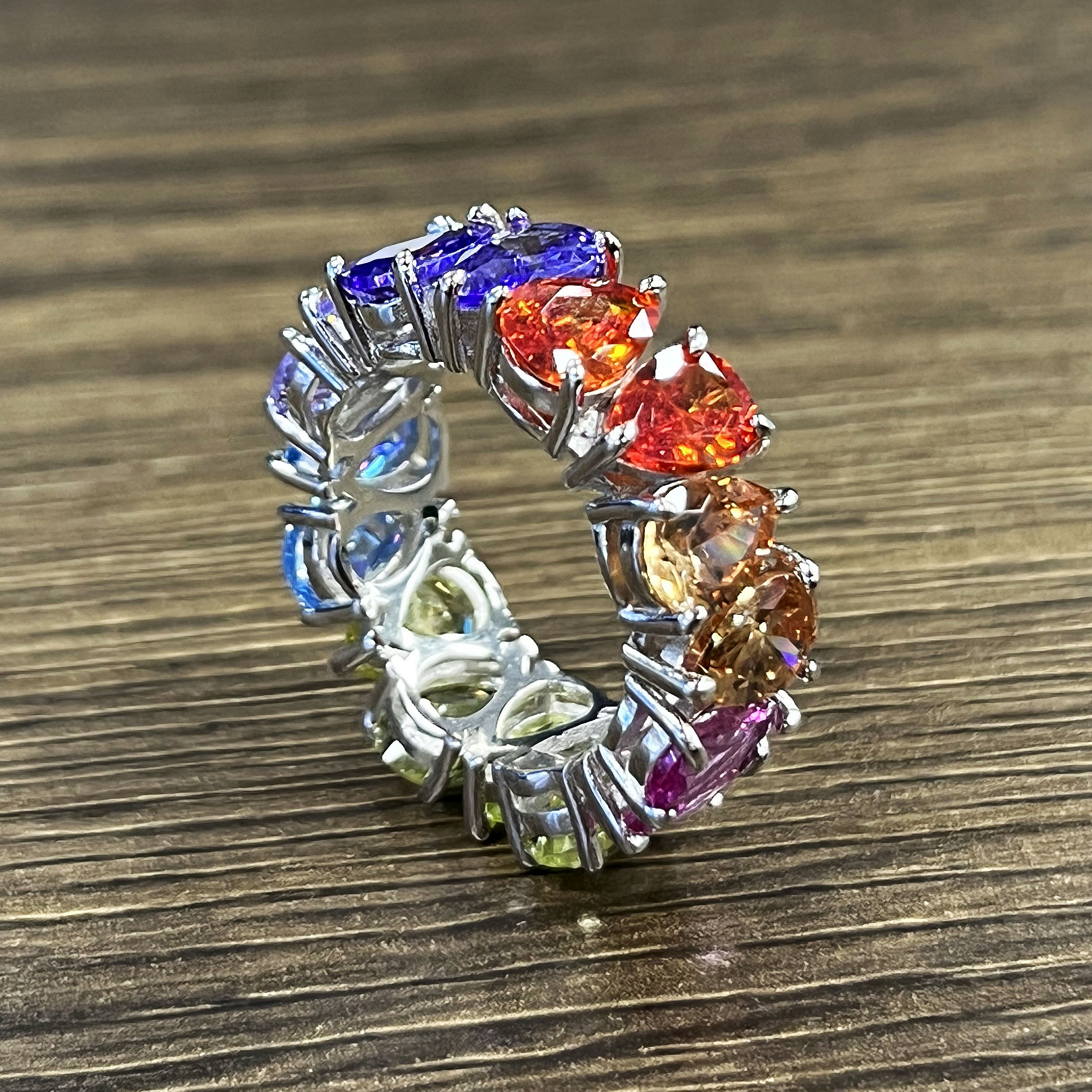 7ct Pear Cut Rainbow Sapphire Eternity Ring