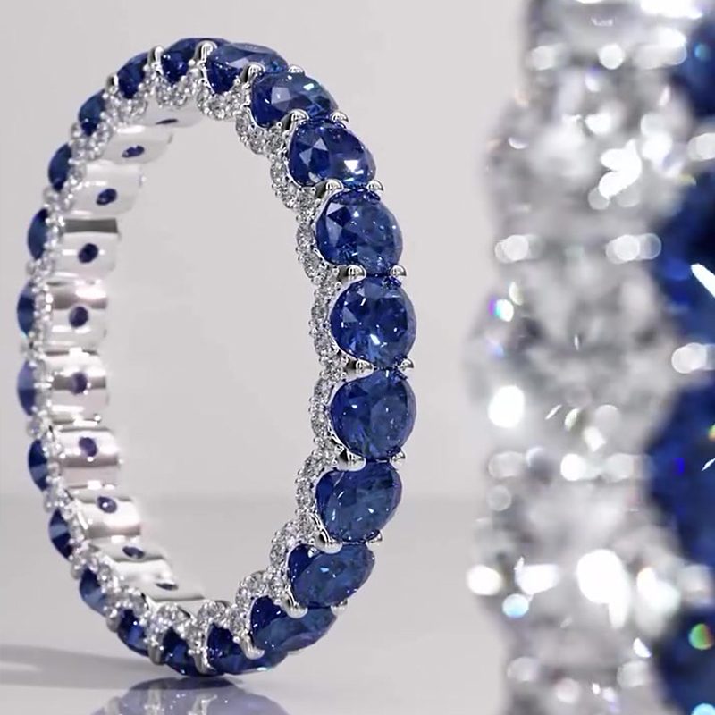 Two Style Round Cut Sapphire&Diamond Wedding Band