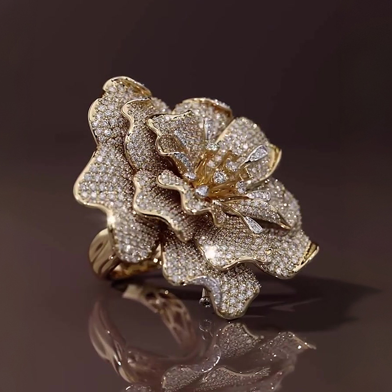 S925 Moissanite Round Cut Convertible Floral Brooch-Ring - Fierylee Made