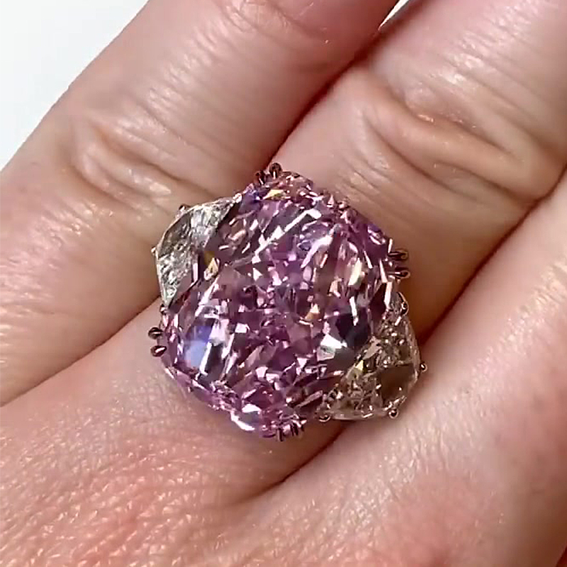 5ct Kunzite & Moissanite Three-Stone Engagement Ring - Fierylee Made