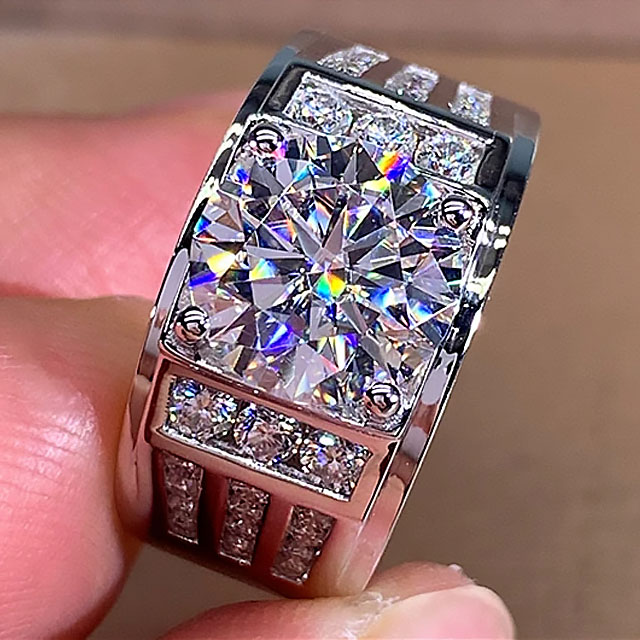 5ct Round Cut White Sapphire Men's Engagement Ring