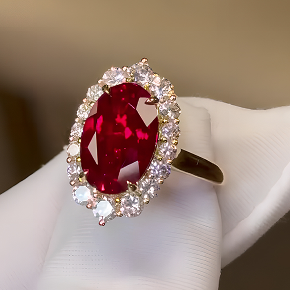 Halo 4 ct Oval Cut Ruby Sapphire Engagement Ring