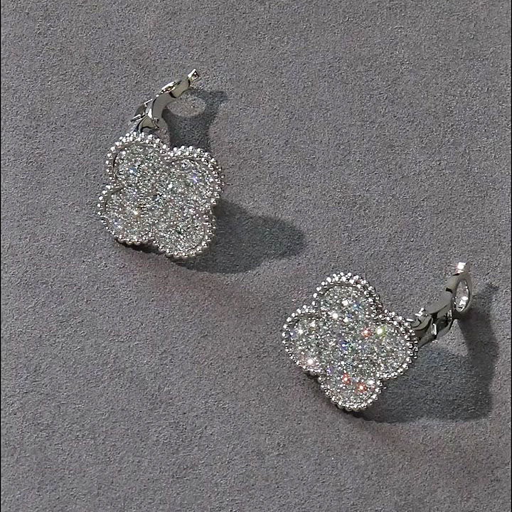 Four Leaf Clover Design White Sapphire Stud Earrings