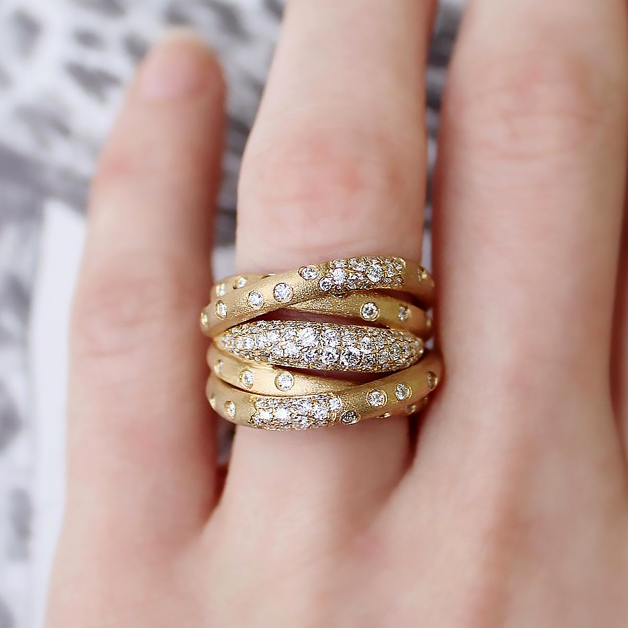 1.45ct Scattered Diamond Flush Set Multi Row Crossover Ring