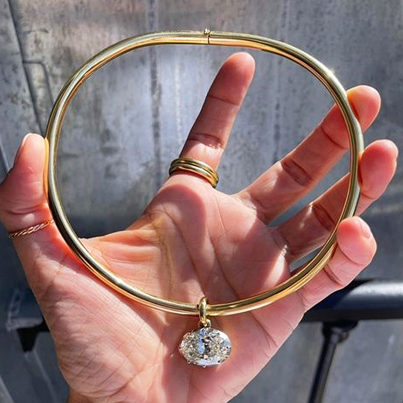 S925 Moissanite Oval Cut Bezel Setting Torque Necklace - Fierylee Made