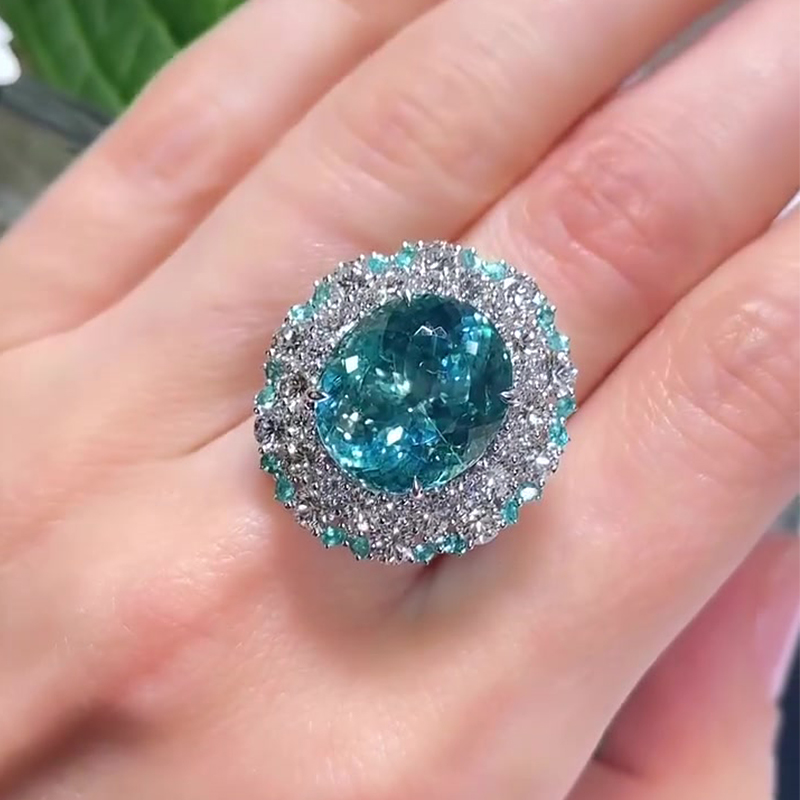 Paraiba Tourmaline & White Sapphire Double Halo Ring