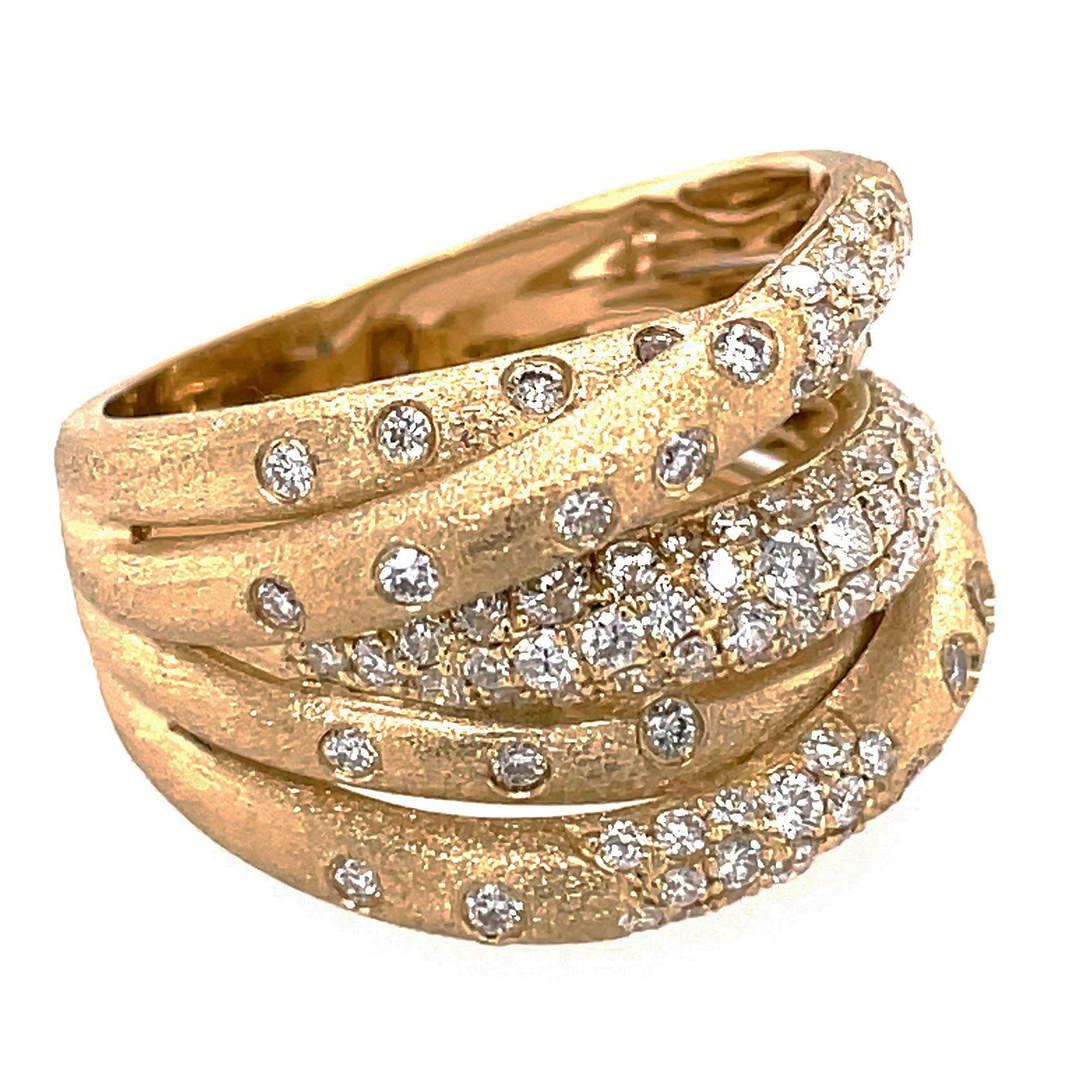 1.45ct Scattered Diamond Flush Set Multi Row Crossover Ring