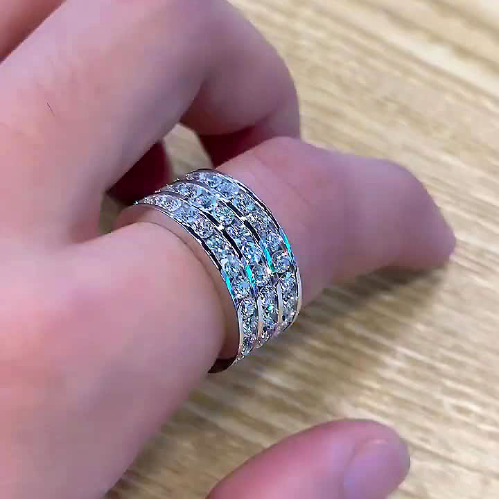 6.45ct Triple-row White Sapphire Men's Eternity Ring