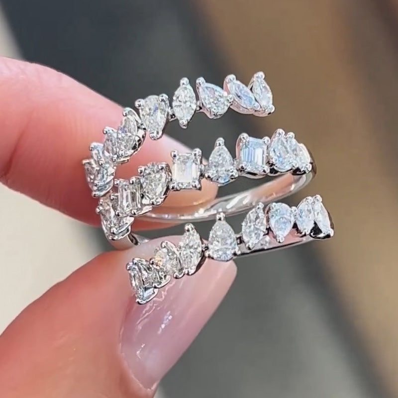 4.8ctw Triple Row Spiral Wrap Gemstone Ring