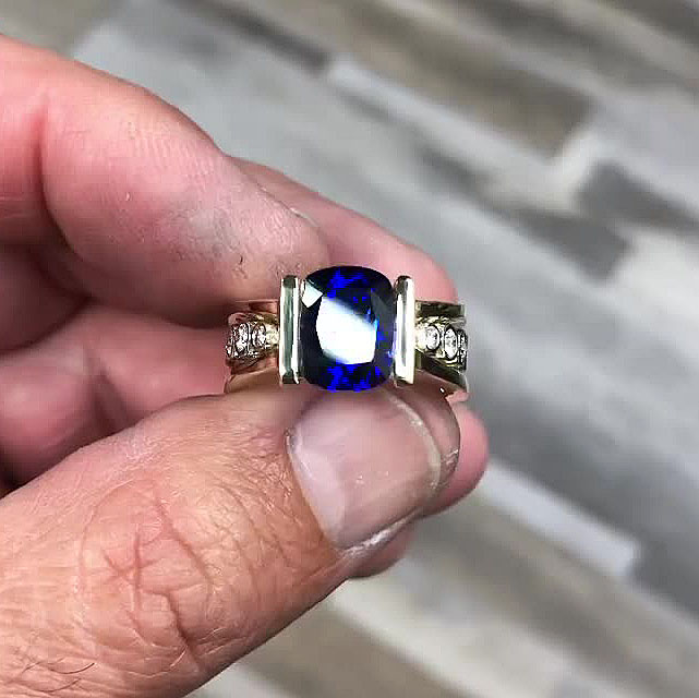 5ct Channel Setting Cushion Cut Sapphire Men's Engagement Ring - Fierylee Made