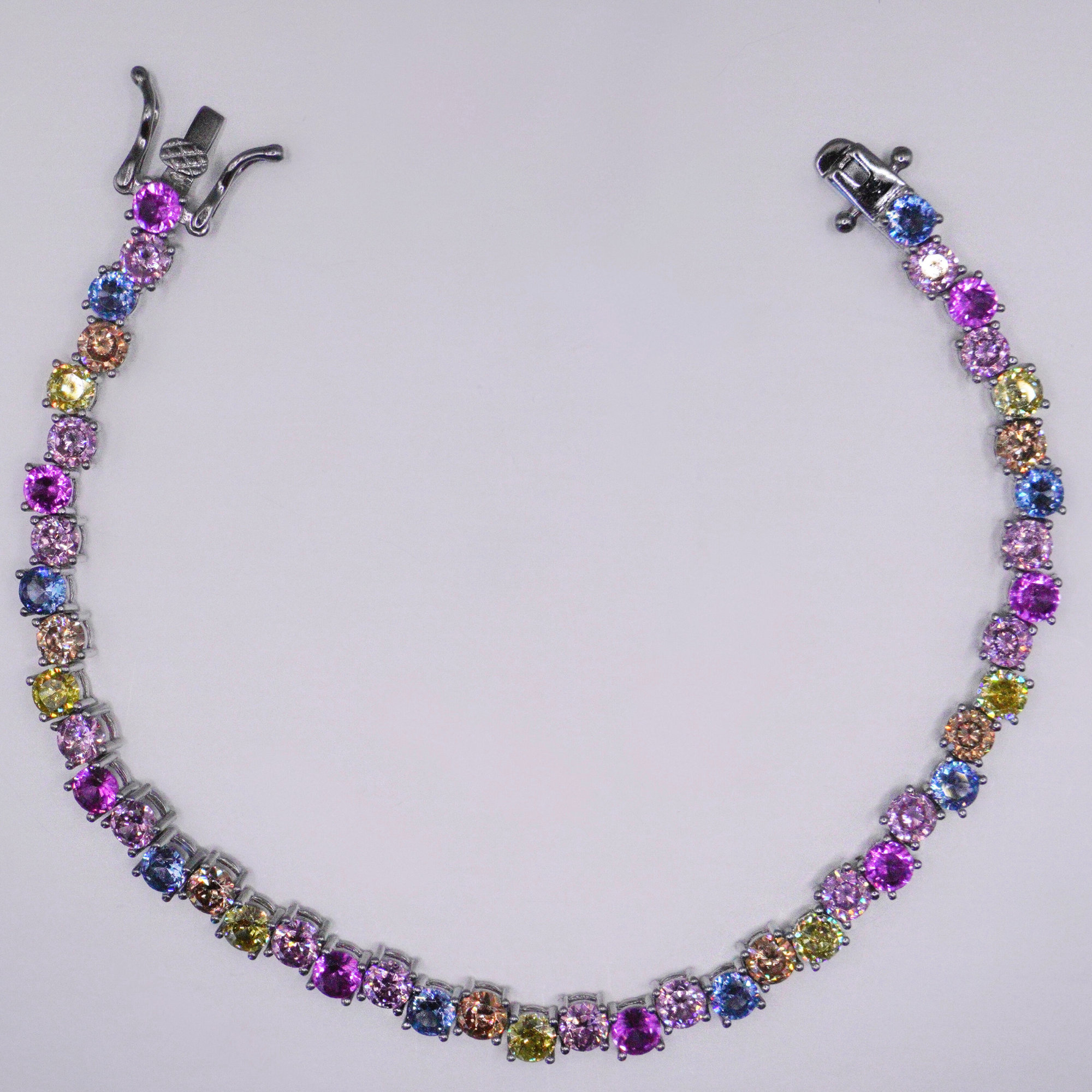 Round Cut Rainbow Sapphire Tennis Bracelet