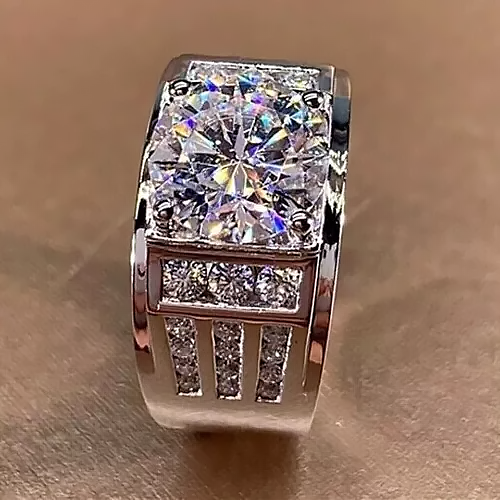 5ct Round Cut White Sapphire Men's Engagement Ring