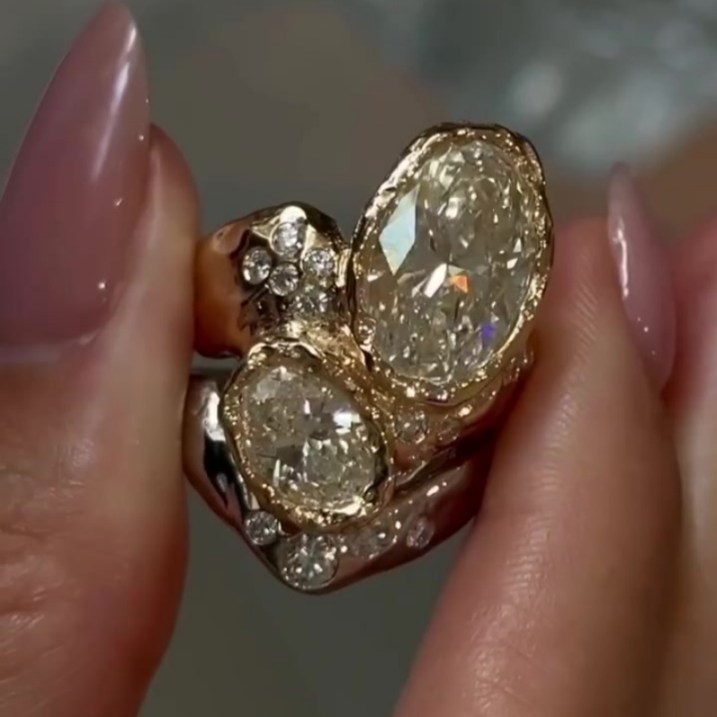 Oval Cut White Sapphire Irregular Unisex Ring