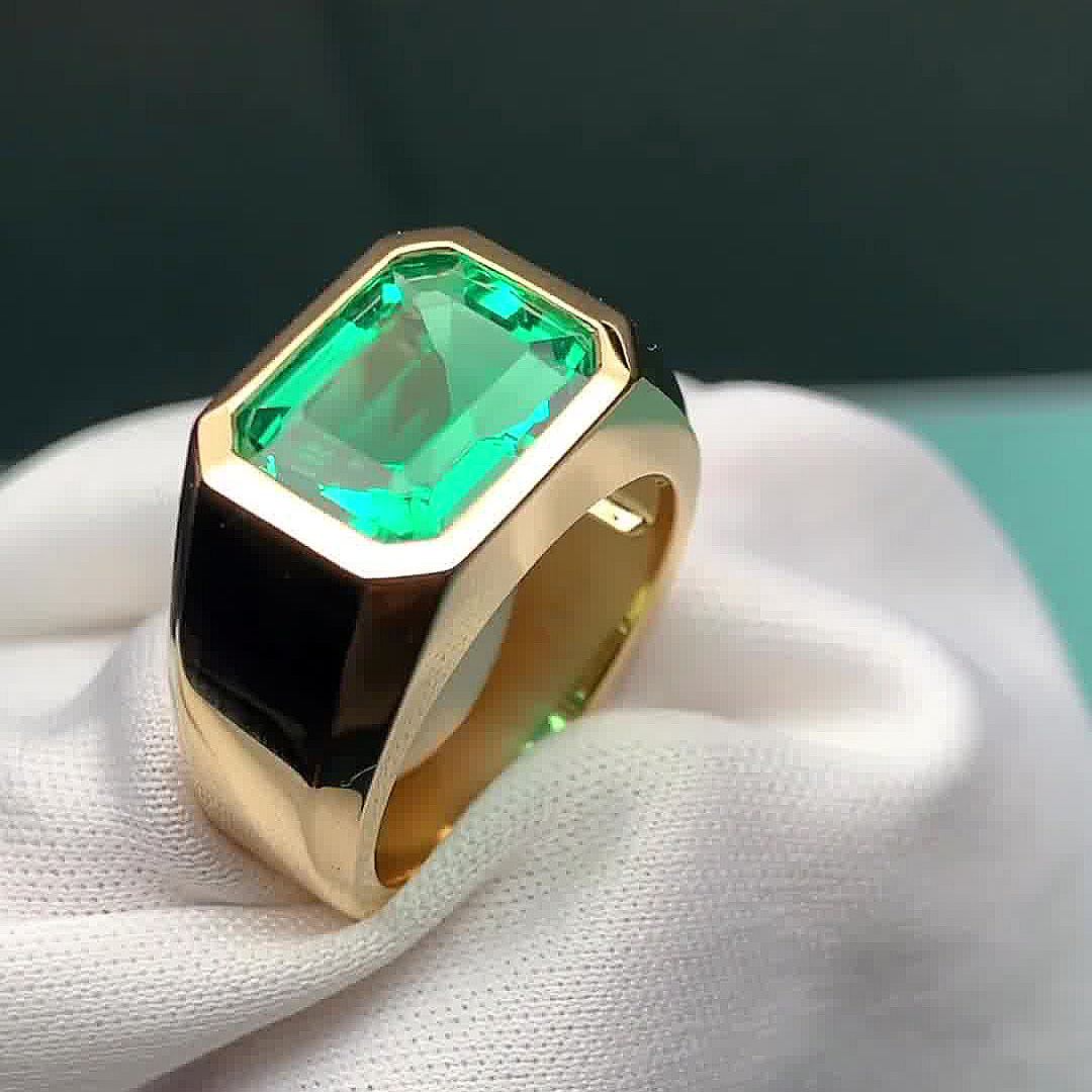 5 ct Emerald Cut Emerald Sapphire Men's Engagement Ring