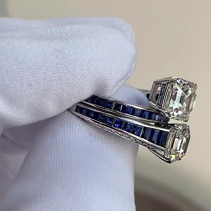 Unqiue 10ct Asscher Cut  Double Stone Engagement Ring