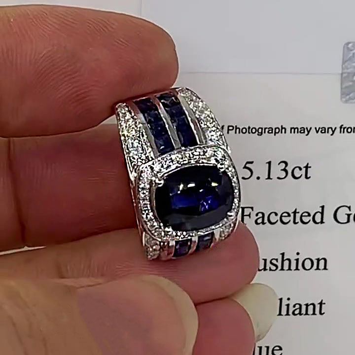 5.13ct Oval Cut Blue Sapphire Men's Engagement Ring