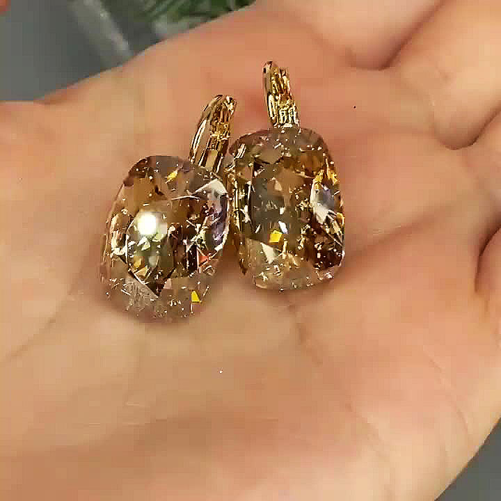 Cushion Cut Champagne Sapphire Dangle Earrings
