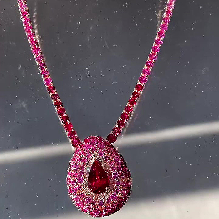 Unqiue Pear Cut Garnet Sapphire Necklace