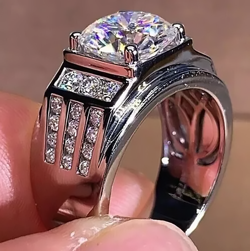 5ct Round Cut White Sapphire Men's Engagement Ring