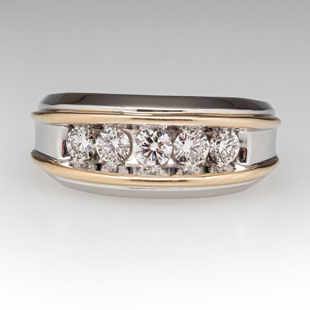 1.0ct Two-Tone Round Cut White Sapphire Men's Band