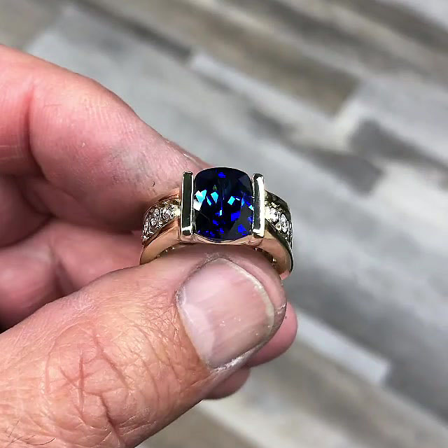 5ct Channel Setting Cushion Cut Sapphire Men's Engagement Ring - Fierylee Made