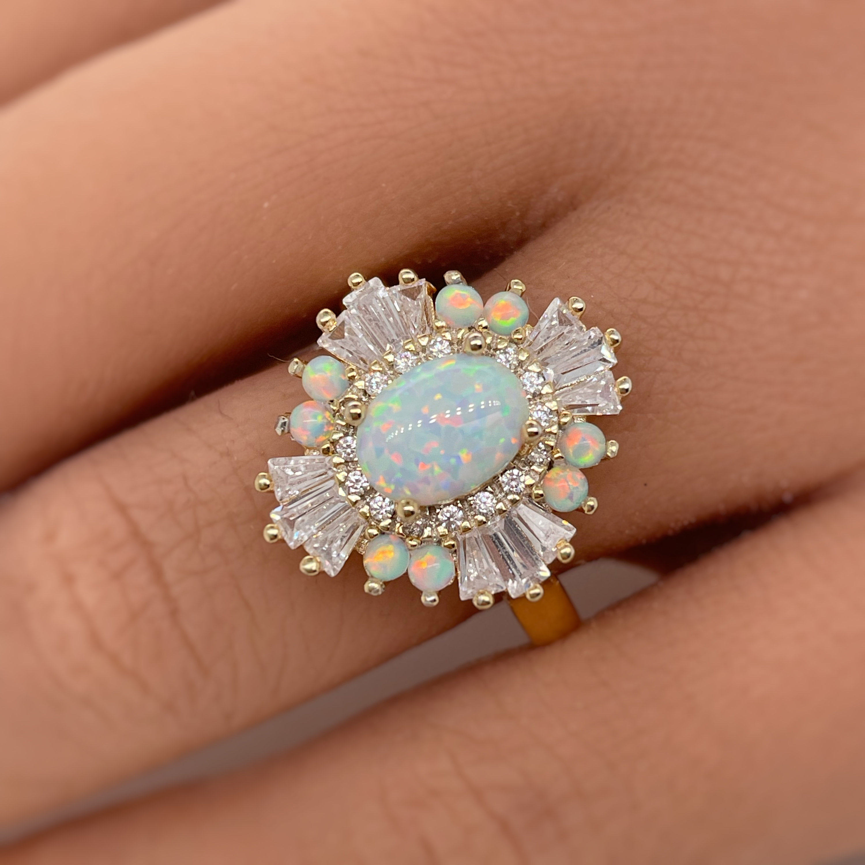 5ct Halo Oval Cut Opal Sapphire Engagement Ring
