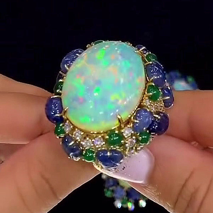 15ct Halo Oval Cut Opal Cocktail Ring