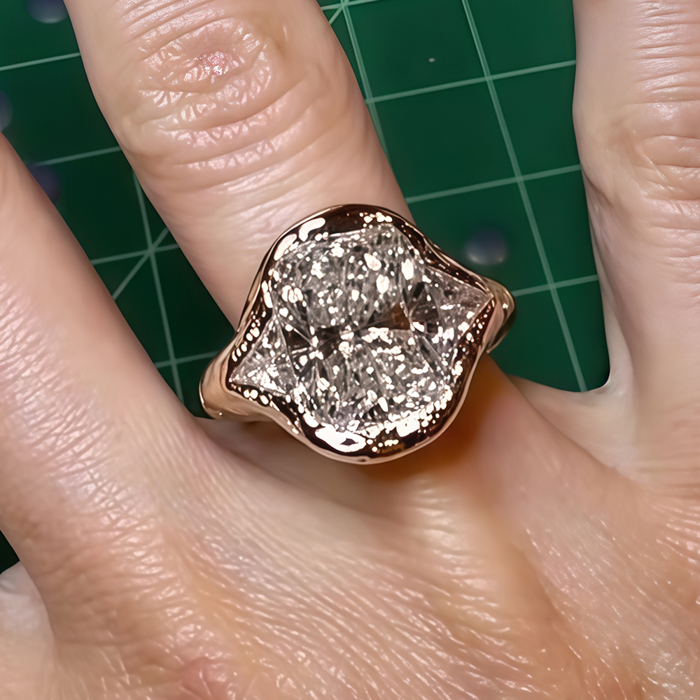 3ct Bezel Setting Cushion Cut White Sapphire Ring in Gold Plating