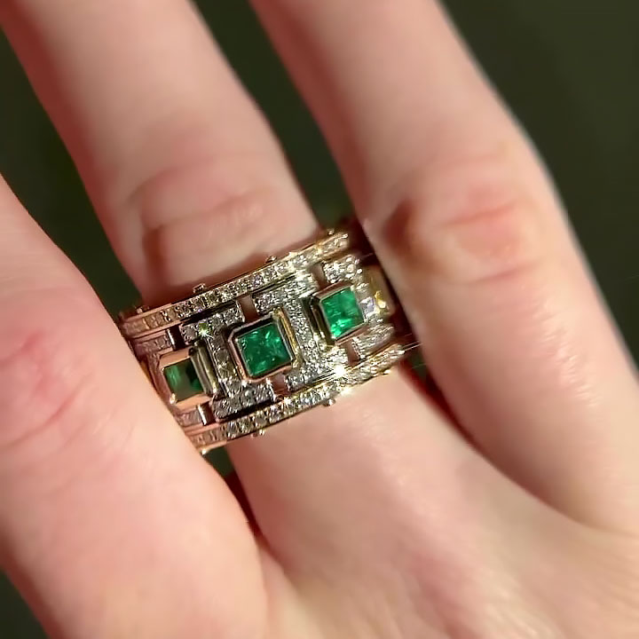 7.25ct Princess Cut Emerald Sapphire Eternity Ring