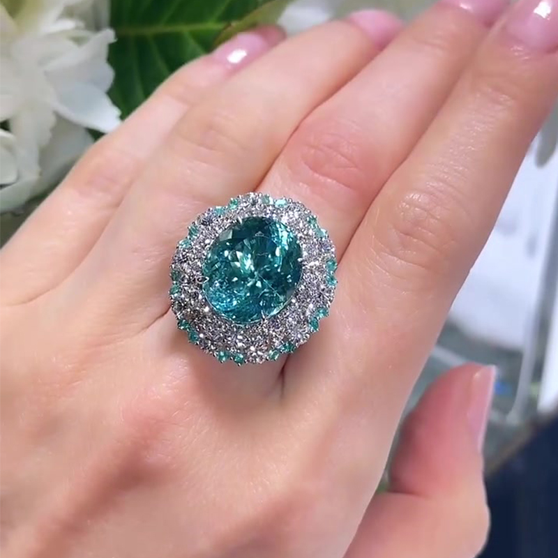 Paraiba Tourmaline & White Sapphire Double Halo Ring