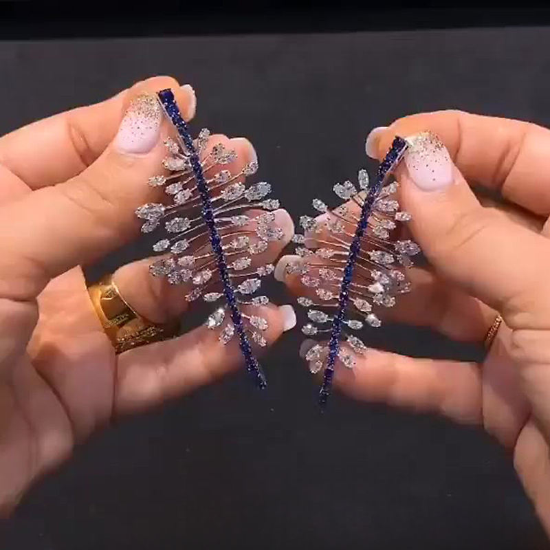 Blue Sapphire & White Sapphire Feather Drop Earrings