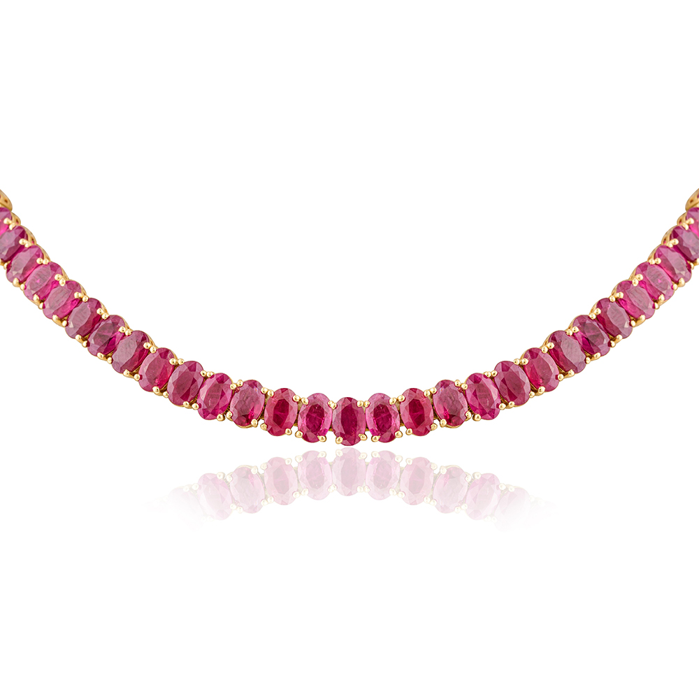 Classic Oval Cut Ruby Sapphire Tennis Necklace - Fierylee Made