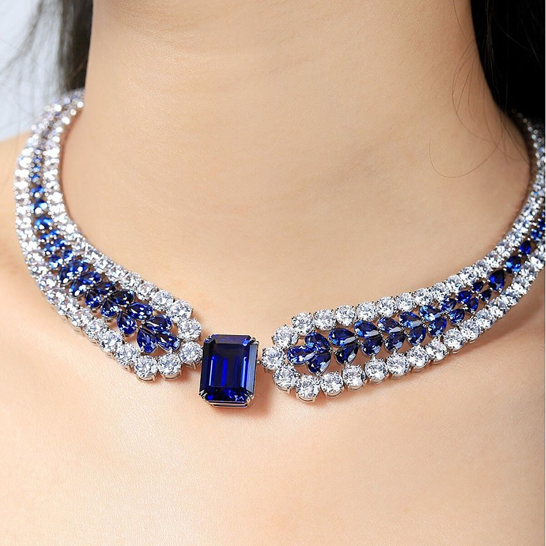 Luxury Blue Sapphire Choker Necklace For Women - Fierylee Made