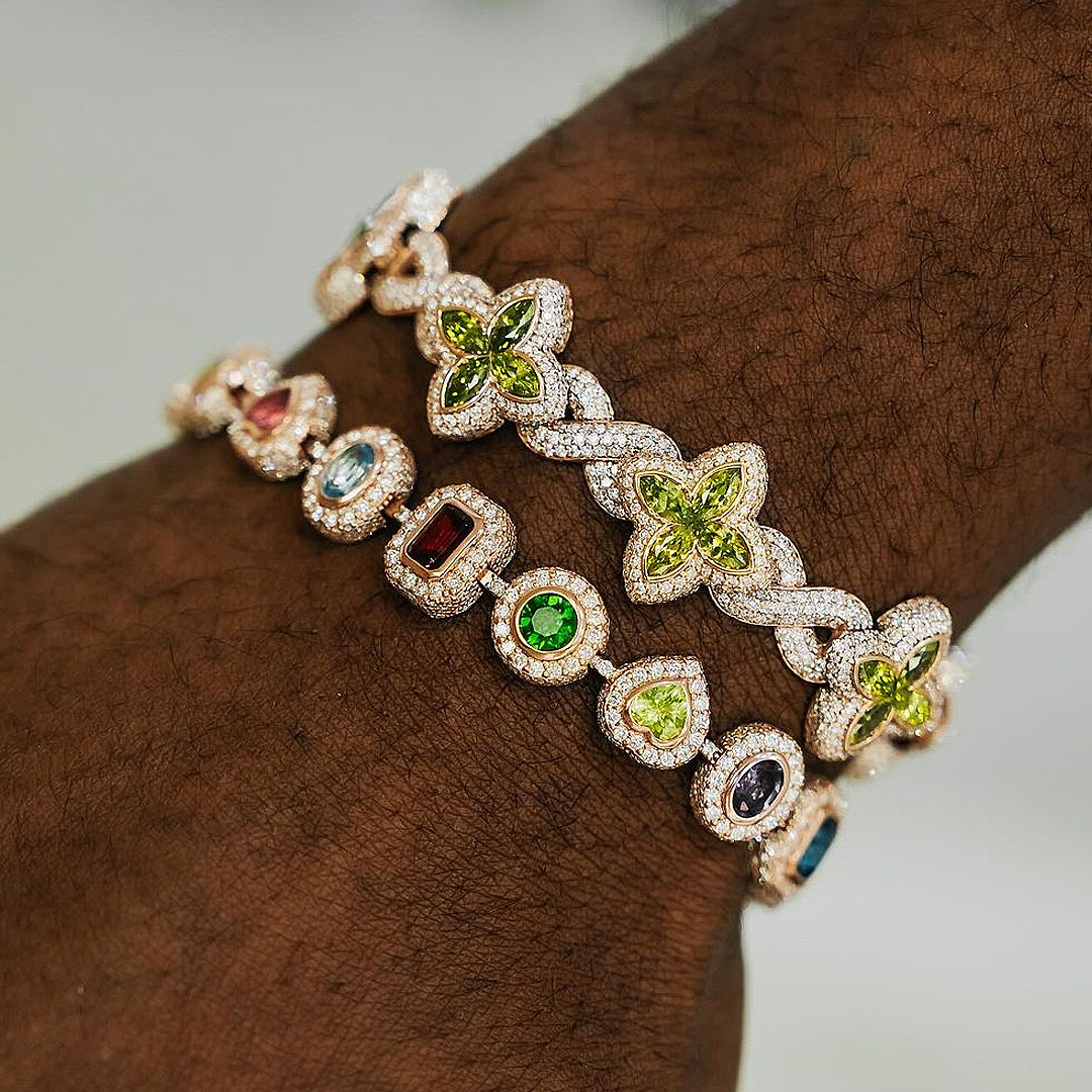 Marquise Cut Peridot Sapphire Chain Bracelet for Men - Fierylee Made