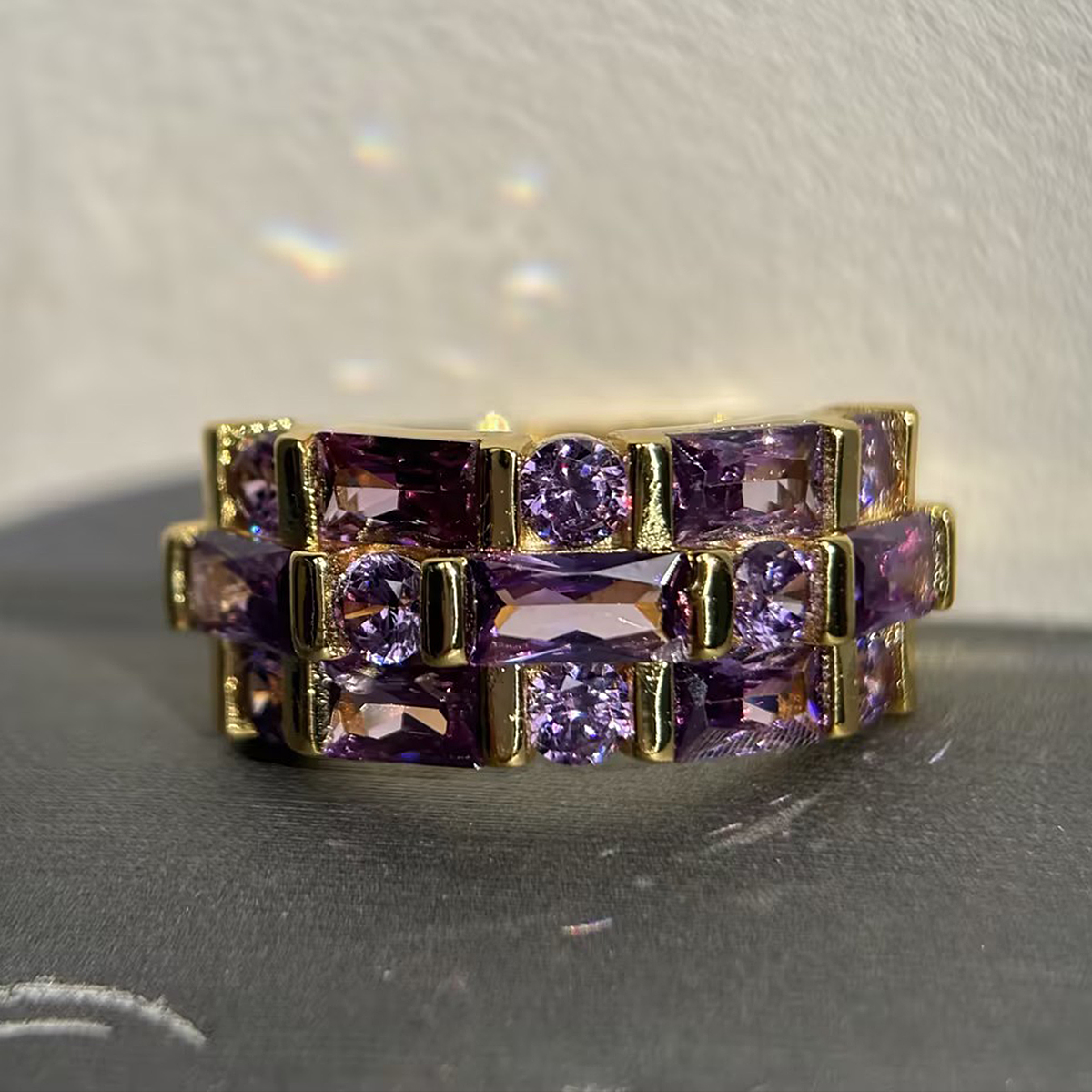 Vibrant Ombre 4.5ct Rectangle & Round Cut Purple Amethyst & Pink Sapphire Band