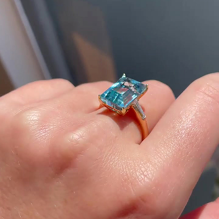 7ct Three-Stone Aquamarine Sapphire Ring