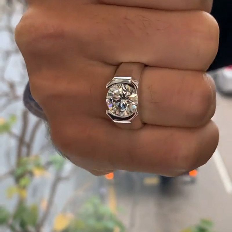 4ct Round Brilliant Cut White Sapphire Men's Engagement Ring