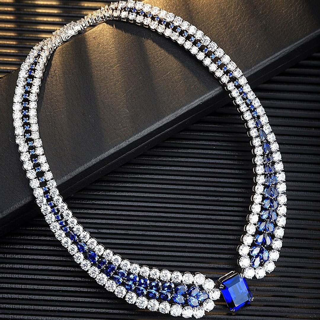 Luxury Blue Sapphire Choker Necklace For Women - Fierylee Made
