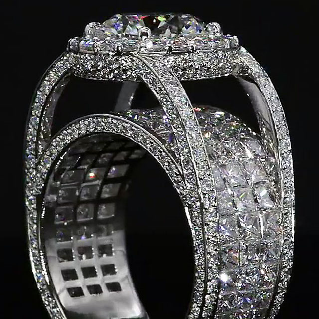 6ct Wide Shank Halo Round Cut White Sapphire Engagement Ring